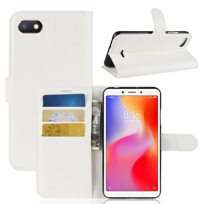 Xiaomi Redmi 6A Handy Hülle - Litchi Leder Bookcover Series - weiss