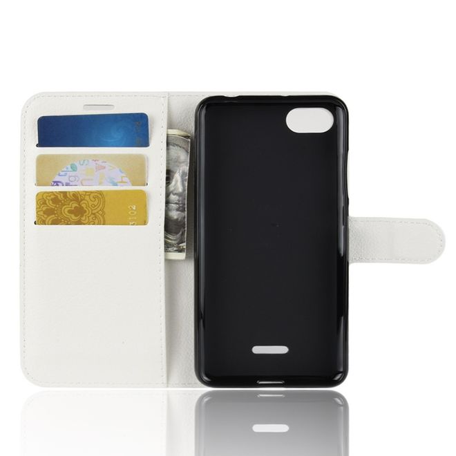 Xiaomi Redmi 6A Handy Hülle - Litchi Leder Bookcover Series - weiss