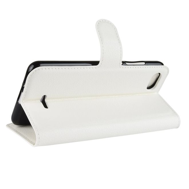 Xiaomi Redmi 6A Handy Hülle - Litchi Leder Bookcover Series - weiss