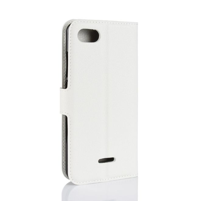 Xiaomi Redmi 6A Handy Hülle - Litchi Leder Bookcover Series - weiss