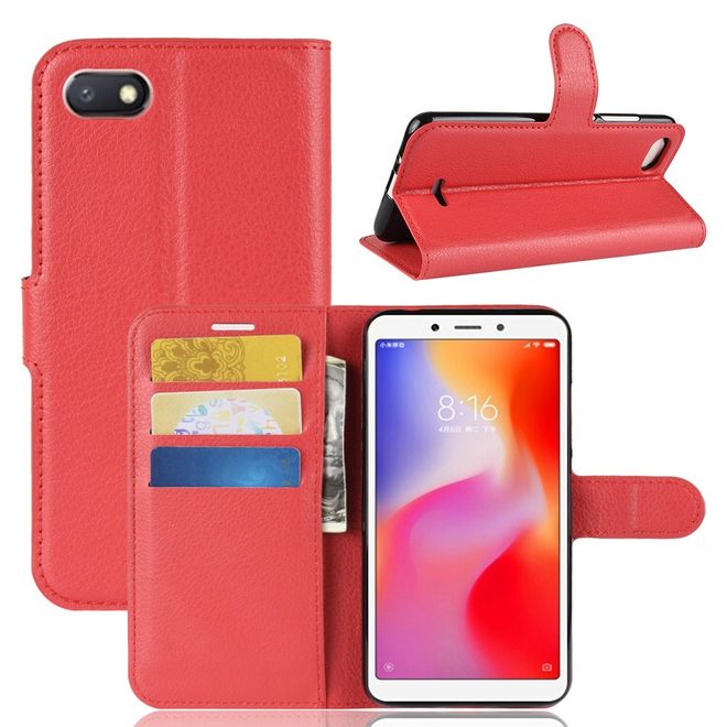 Xiaomi Redmi 6A Handy Hülle - Litchi Leder Bookcover Series - rot