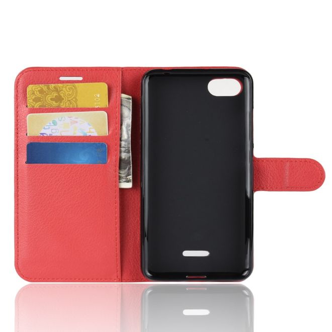 Xiaomi Redmi 6A Handy Hülle - Litchi Leder Bookcover Series - rot