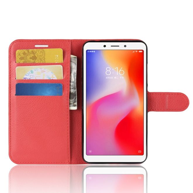 Xiaomi Redmi 6A Handy Hülle - Litchi Leder Bookcover Series - rot
