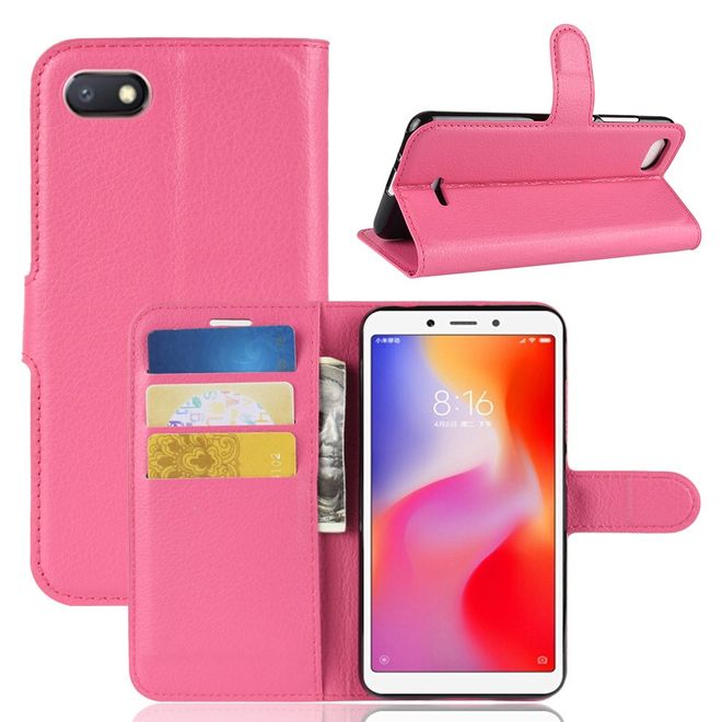 Xiaomi Redmi 6A Handy Hülle - Litchi Leder Bookcover Series - rosa
