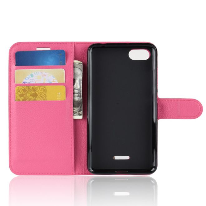 Xiaomi Redmi 6A Handy Hülle - Litchi Leder Bookcover Series - rosa