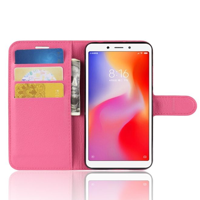 Xiaomi Redmi 6A Handy Hülle - Litchi Leder Bookcover Series - rosa