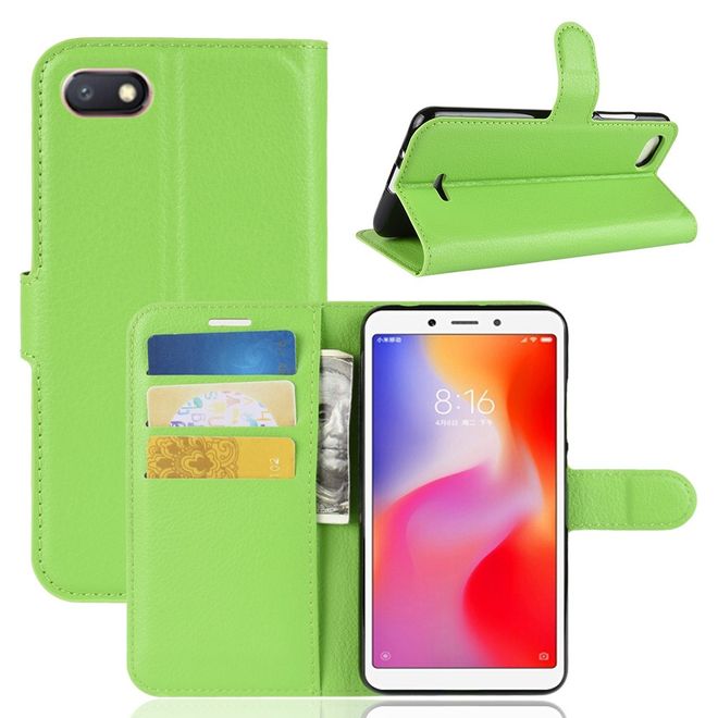 Xiaomi Redmi 6A Handy Hülle - Litchi Leder Bookcover Series - grün