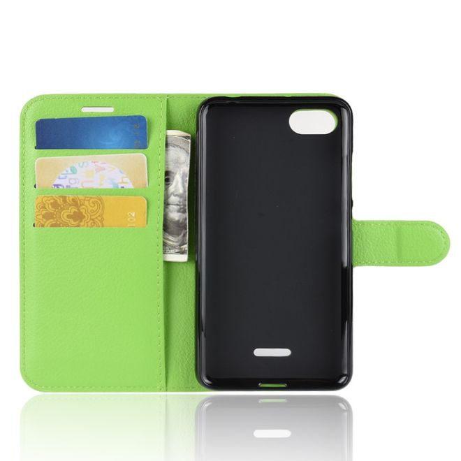 Xiaomi Redmi 6A Handy Hülle - Litchi Leder Bookcover Series - grün