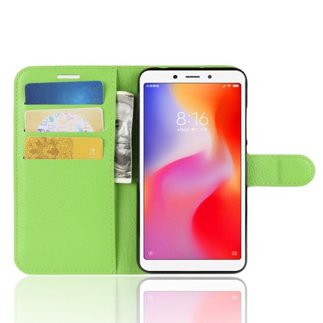 Xiaomi Redmi 6A Handy Hülle - Litchi Leder Bookcover Series - grün
