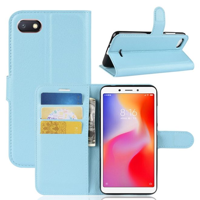 Xiaomi Redmi 6A Handy Hülle - Litchi Leder Bookcover Series - blau