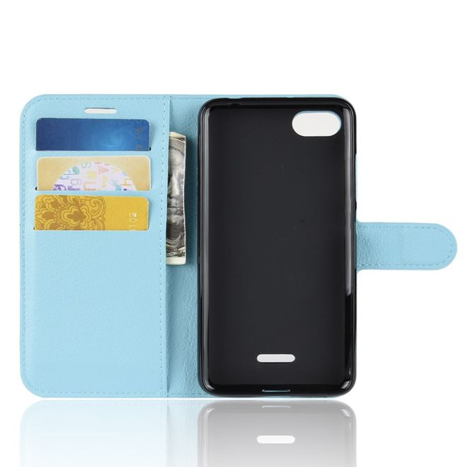 Xiaomi Redmi 6A Handy Hülle - Litchi Leder Bookcover Series - blau