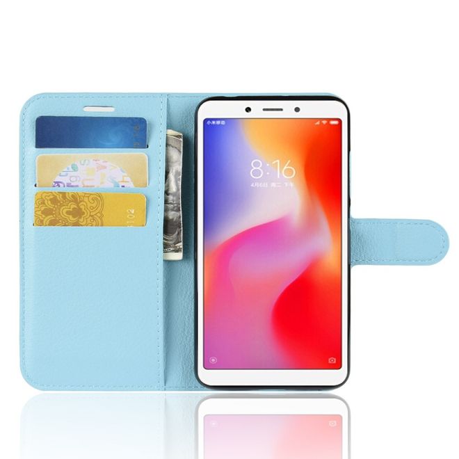 Xiaomi Redmi 6A Handy Hülle - Litchi Leder Bookcover Series - blau