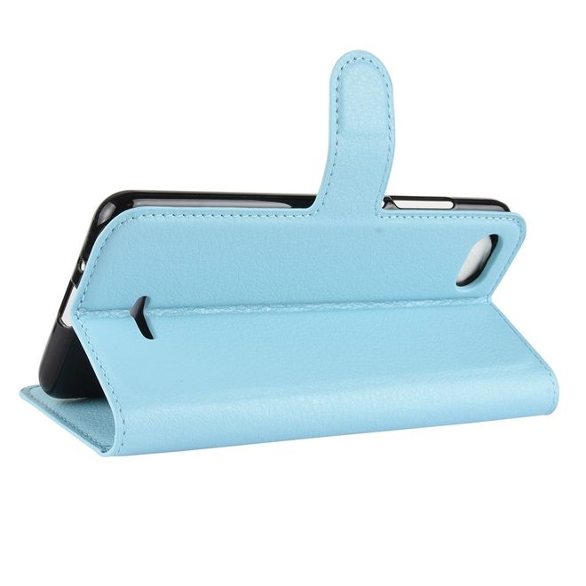 Xiaomi Redmi 6A Handy Hülle - Litchi Leder Bookcover Series - blau
