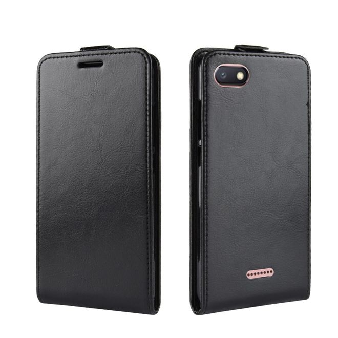 Xiaomi Redmi 6A Handyhülle - Crazy Horse Leder Flipcase - vertikal - schwarz