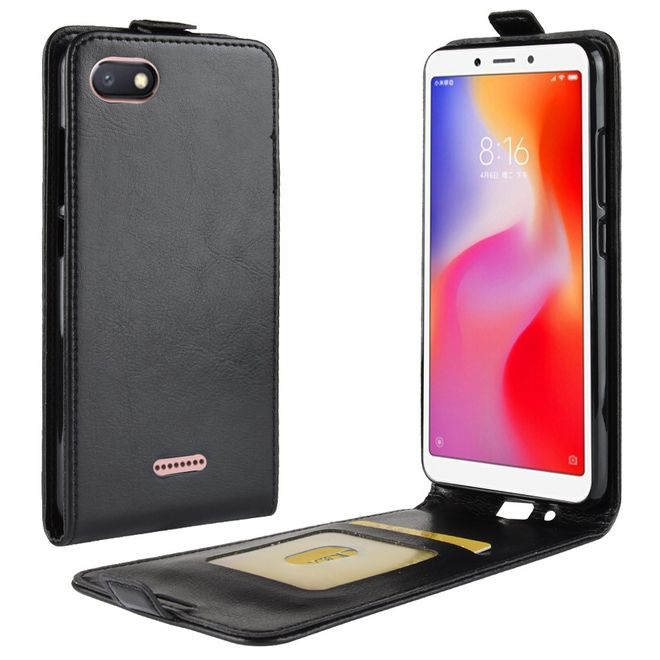 Xiaomi Redmi 6A Handyhülle - Crazy Horse Leder Flipcase - vertikal - schwarz