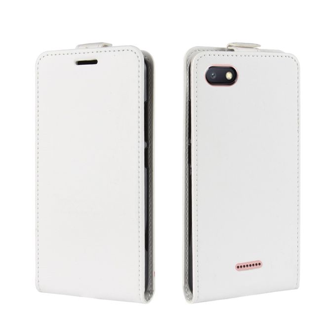 Xiaomi Redmi 6A Handyhülle - Crazy Horse Leder Flipcase - vertikal - weiss