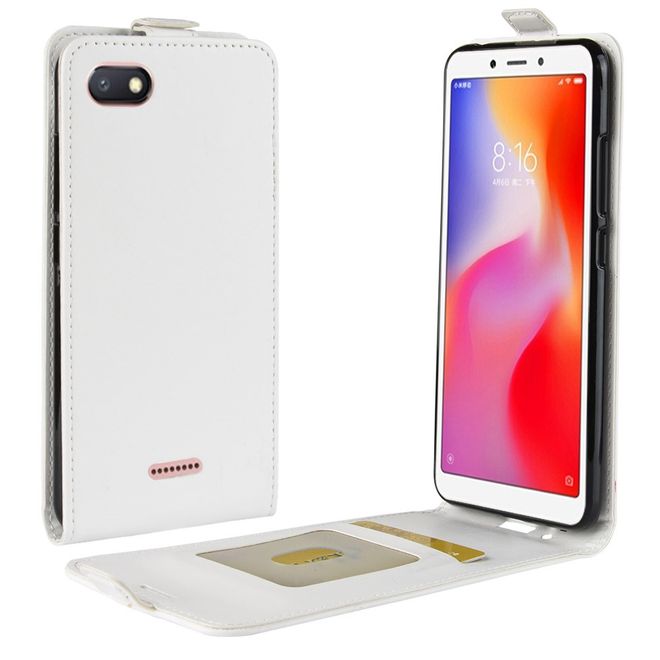 Xiaomi Redmi 6A Handyhülle - Crazy Horse Leder Flipcase - vertikal - weiss