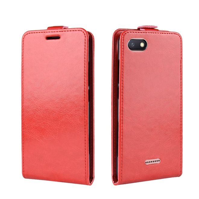 Xiaomi Redmi 6A Handyhülle - Crazy Horse Leder Flipcase - vertikal - rot