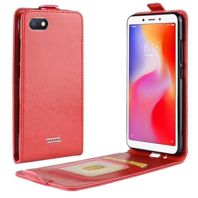 Xiaomi Redmi 6A Handyhülle - Crazy Horse Leder Flipcase - vertikal - rot