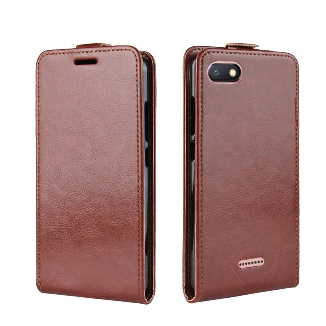 Xiaomi Redmi 6A Handyhülle - Crazy Horse Leder Flipcase - vertikal - braun