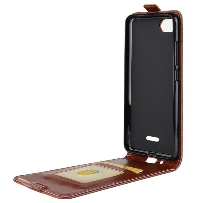 Xiaomi Redmi 6A Handyhülle - Crazy Horse Leder Flipcase - vertikal - braun
