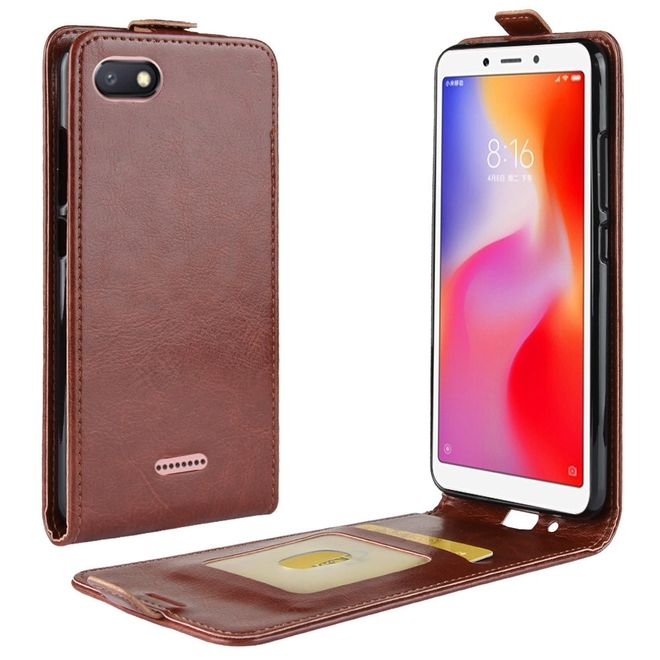 Xiaomi Redmi 6A Handyhülle - Crazy Horse Leder Flipcase - vertikal - braun