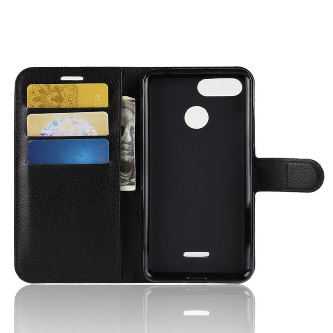 Xiaomi Redmi 6 Handy Hülle - Litchi Leder Bookcover Series - schwarz
