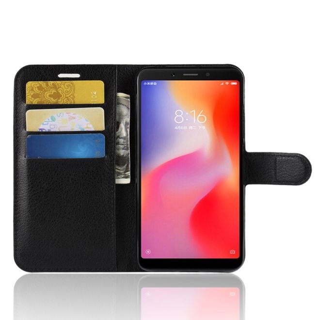 Xiaomi Redmi 6 Handy Hülle - Litchi Leder Bookcover Series - schwarz