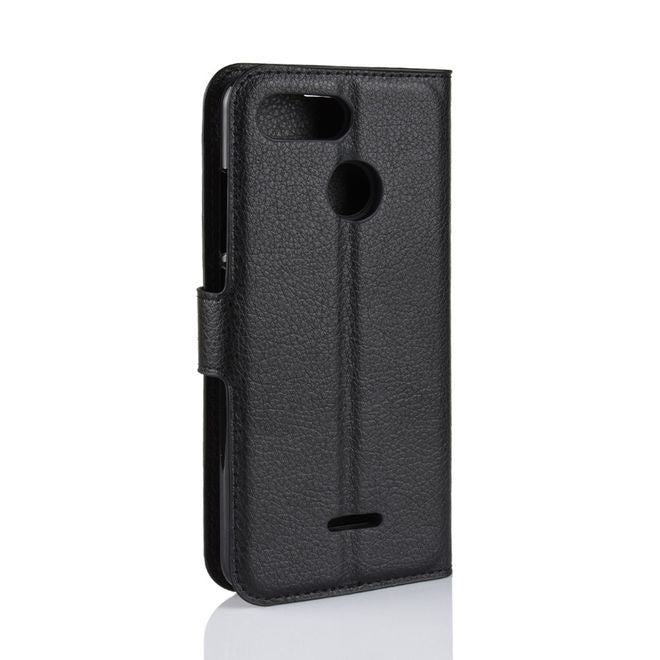 Xiaomi Redmi 6 Handy Hülle - Litchi Leder Bookcover Series - schwarz