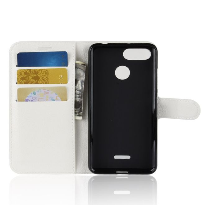 Xiaomi Redmi 6 Handy Hülle - Litchi Leder Bookcover Series - weiss