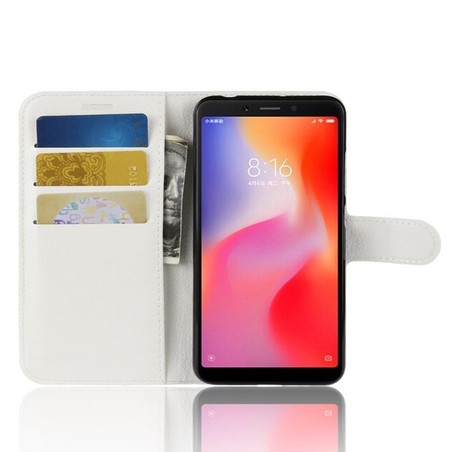 Xiaomi Redmi 6 Handy Hülle - Litchi Leder Bookcover Series - weiss