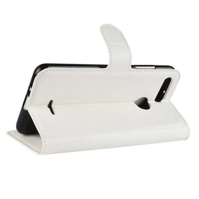 Xiaomi Redmi 6 Handy Hülle - Litchi Leder Bookcover Series - weiss