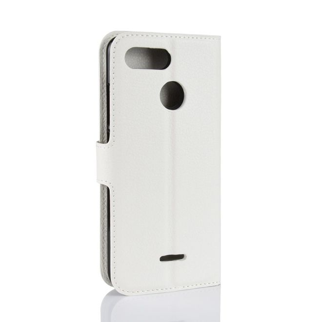 Xiaomi Redmi 6 Handy Hülle - Litchi Leder Bookcover Series - weiss