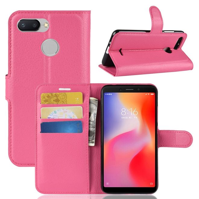 Xiaomi Redmi 6 Handy Hülle - Litchi Leder Bookcover Series - rosa