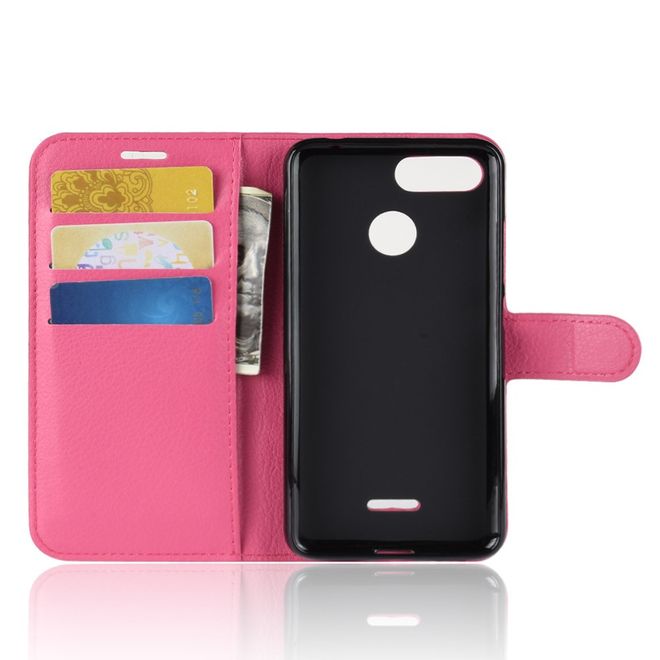 Xiaomi Redmi 6 Handy Hülle - Litchi Leder Bookcover Series - rosa