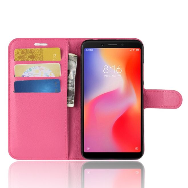 Xiaomi Redmi 6 Handy Hülle - Litchi Leder Bookcover Series - rosa