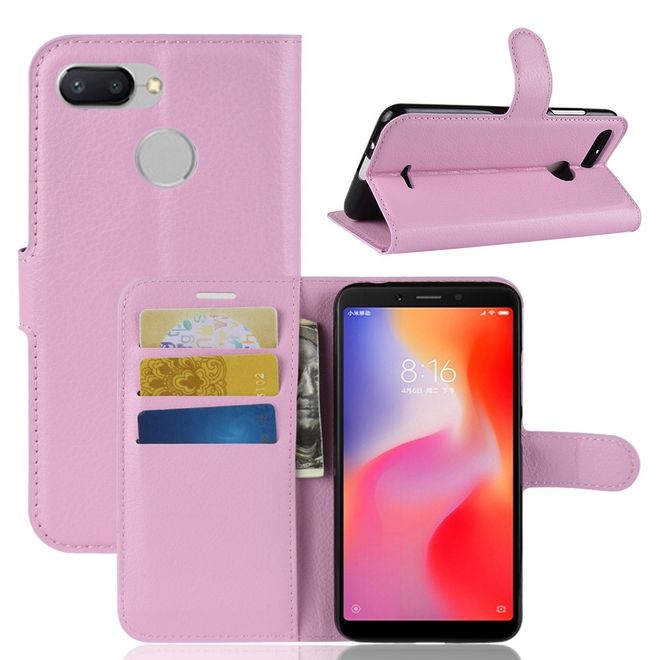 Xiaomi Redmi 6 Handy Hülle - Litchi Leder Bookcover Series - pink