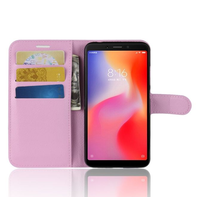 Xiaomi Redmi 6 Handy Hülle - Litchi Leder Bookcover Series - pink