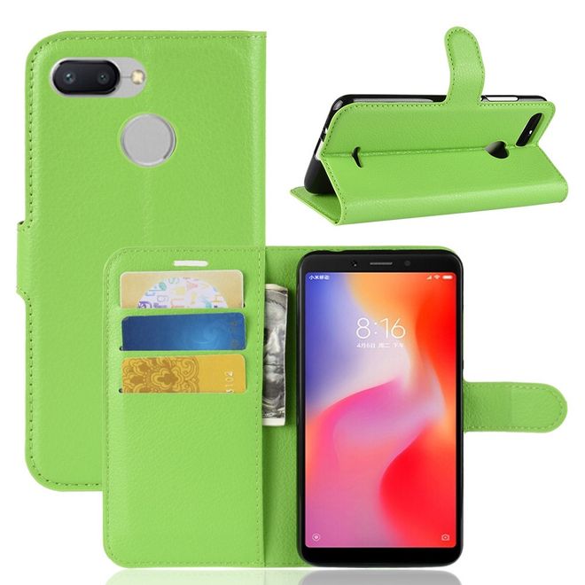 Xiaomi Redmi 6 Handy Hülle - Litchi Leder Bookcover Series - grün
