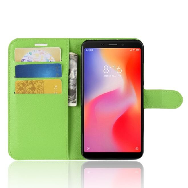 Xiaomi Redmi 6 Handy Hülle - Litchi Leder Bookcover Series - grün