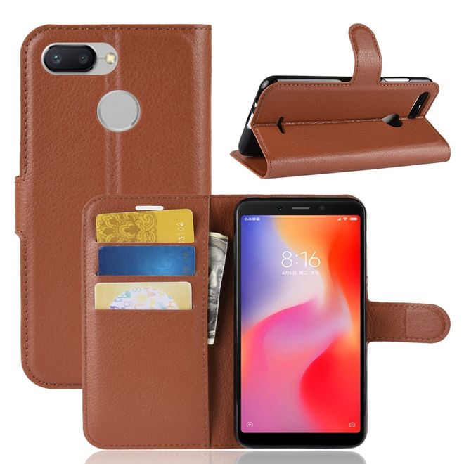 Xiaomi Redmi 6 Handy Hülle - Litchi Leder Bookcover Series - braun