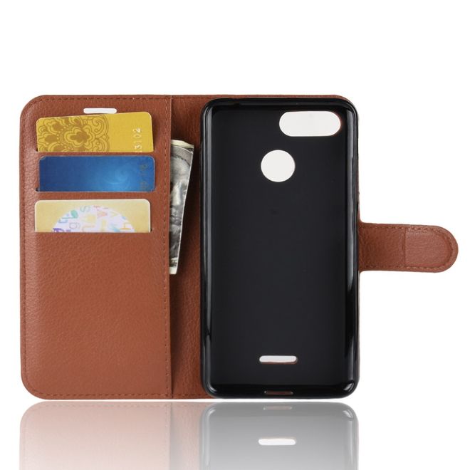 Xiaomi Redmi 6 Handy Hülle - Litchi Leder Bookcover Series - braun
