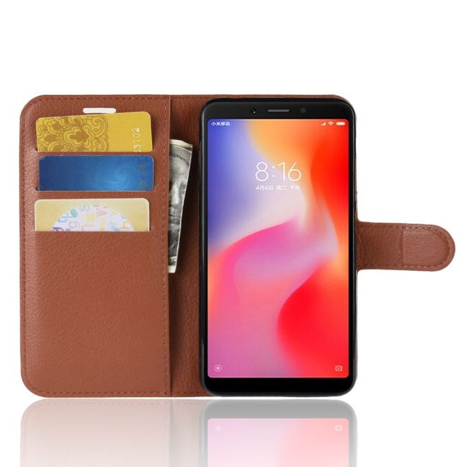 Xiaomi Redmi 6 Handy Hülle - Litchi Leder Bookcover Series - braun