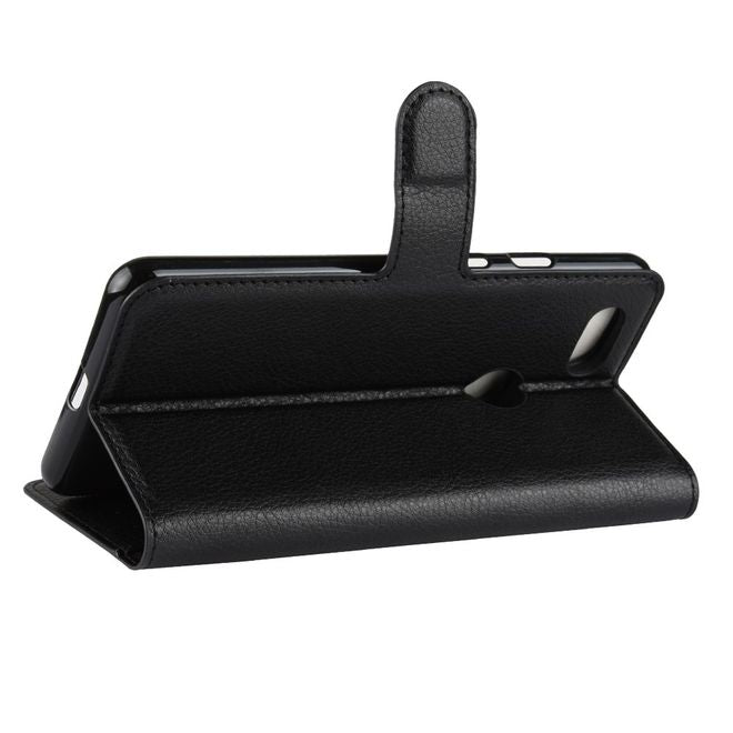 Google Pixel 3 Handy Hülle - Litchi Leder Bookcover Series - schwarz