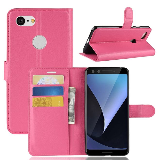 Google Pixel 3 Handy Hülle - Litchi Leder Bookcover Series - rosa