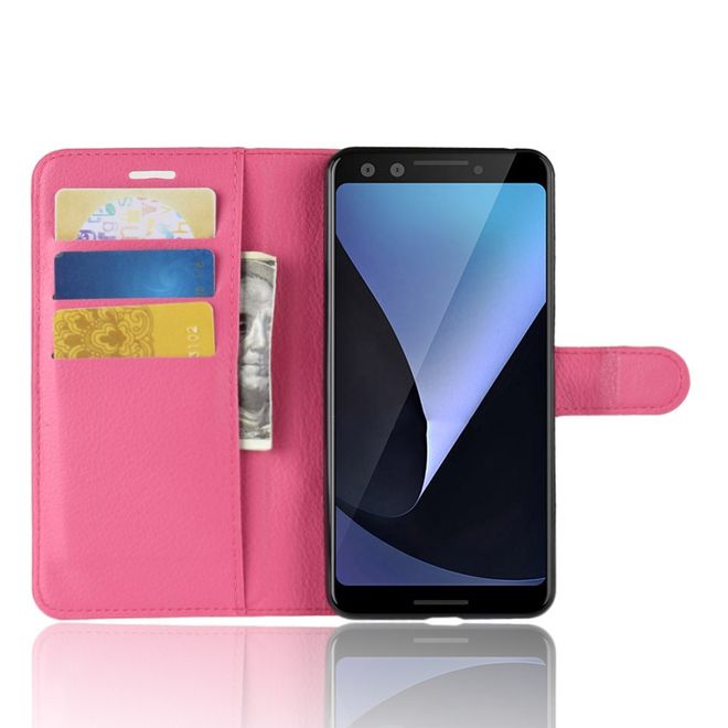 Google Pixel 3 Handy Hülle - Litchi Leder Bookcover Series - rosa