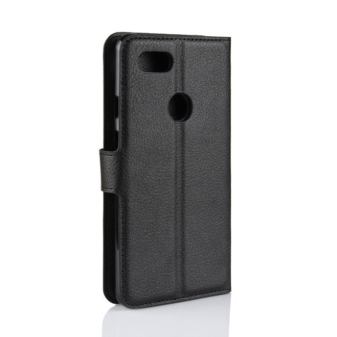 Google Pixel 3 XL Handy Hülle - Litchi Leder Bookcover Series - schwarz