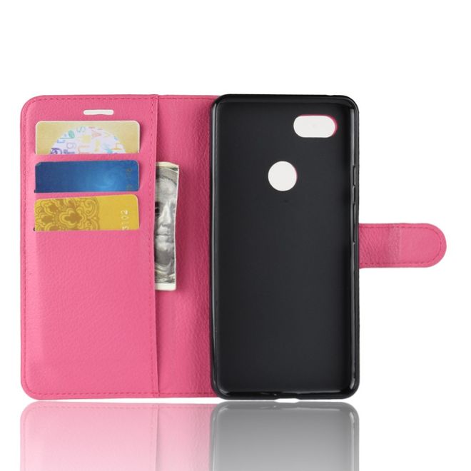 Google Pixel 3 XL Handy Hülle - Litchi Leder Bookcover Series - rosa