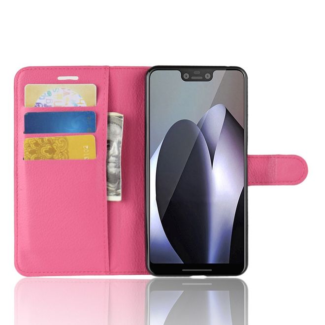 Google Pixel 3 XL Handy Hülle - Litchi Leder Bookcover Series - rosa