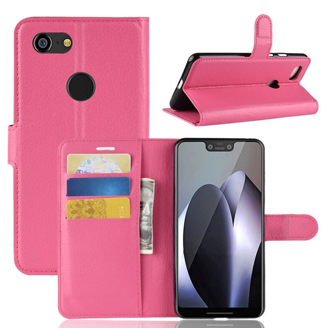 Google Pixel 3 XL Handy Hülle - Litchi Leder Bookcover Series - rosa